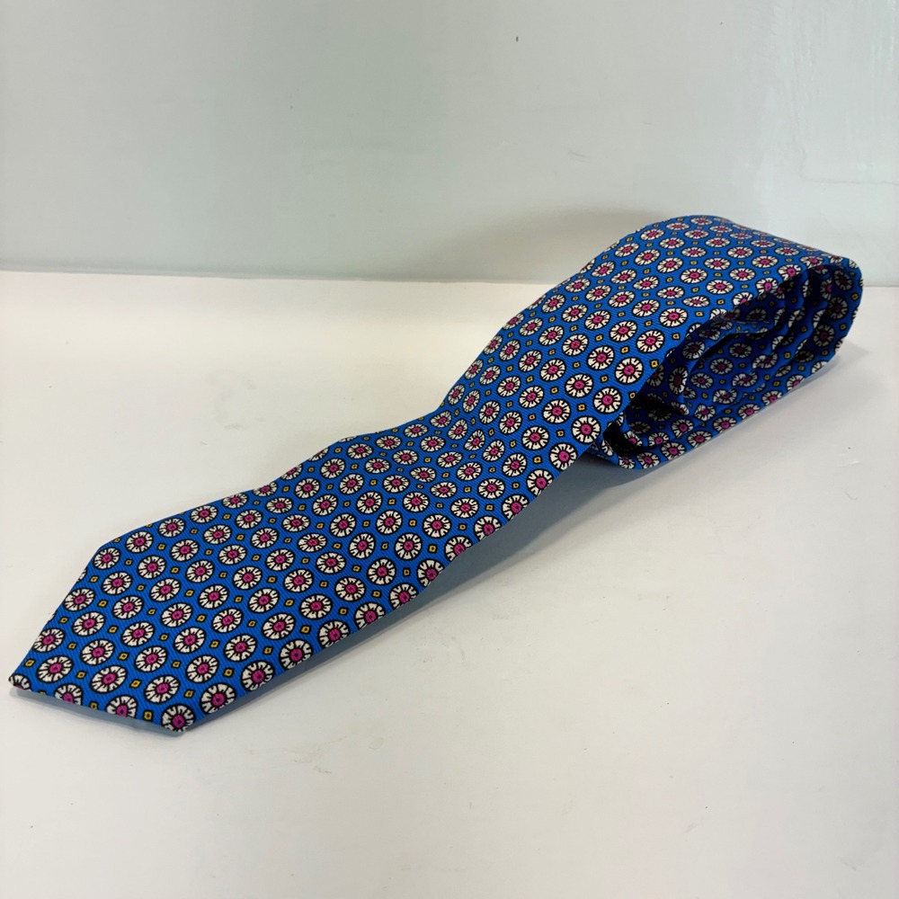 Polo Ralph Lauren Boys Silk Tie Blue Pink Geometric Floral Medallion Italy 43in